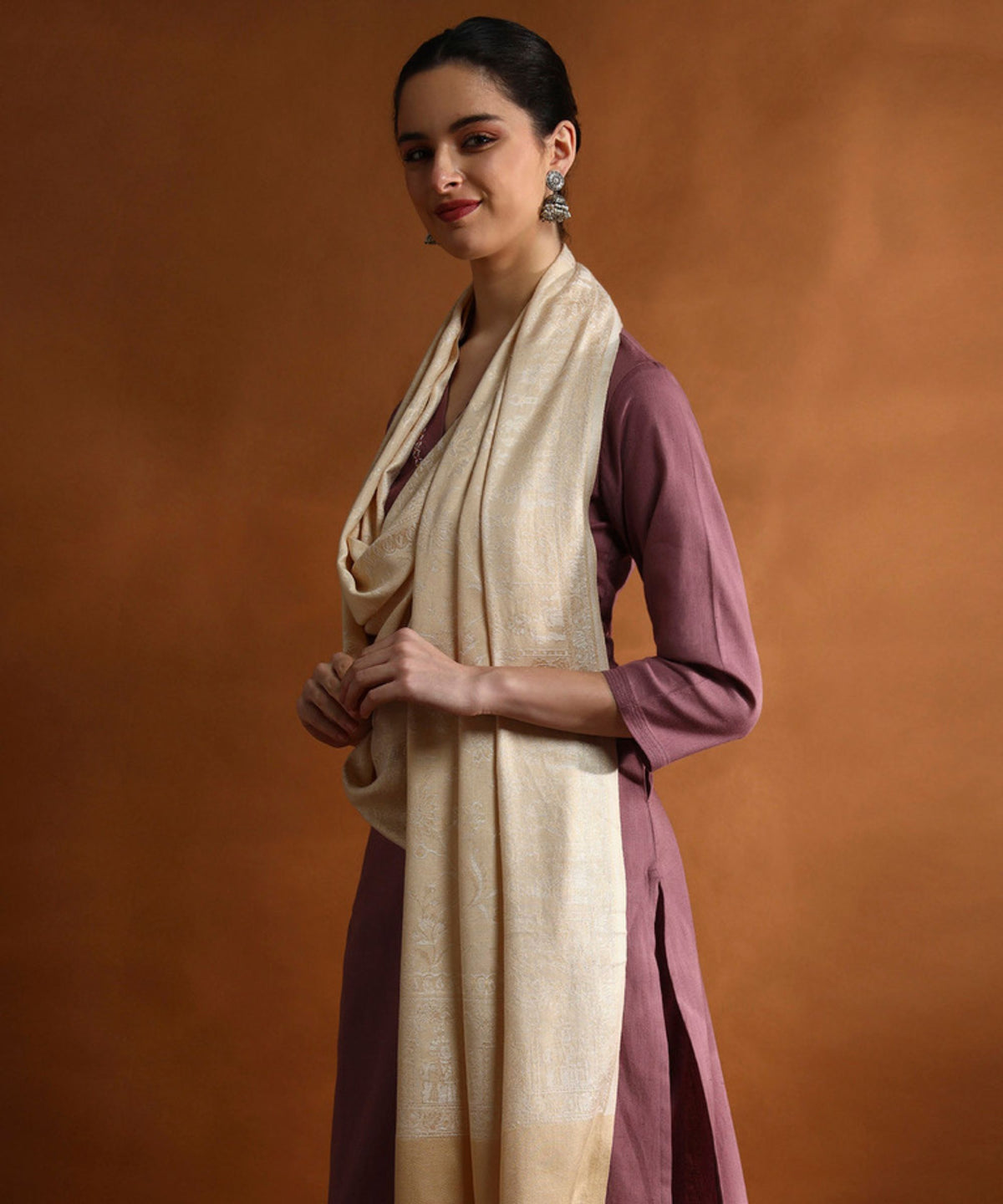 Kanidar- Beige Self Silken Softy Stole