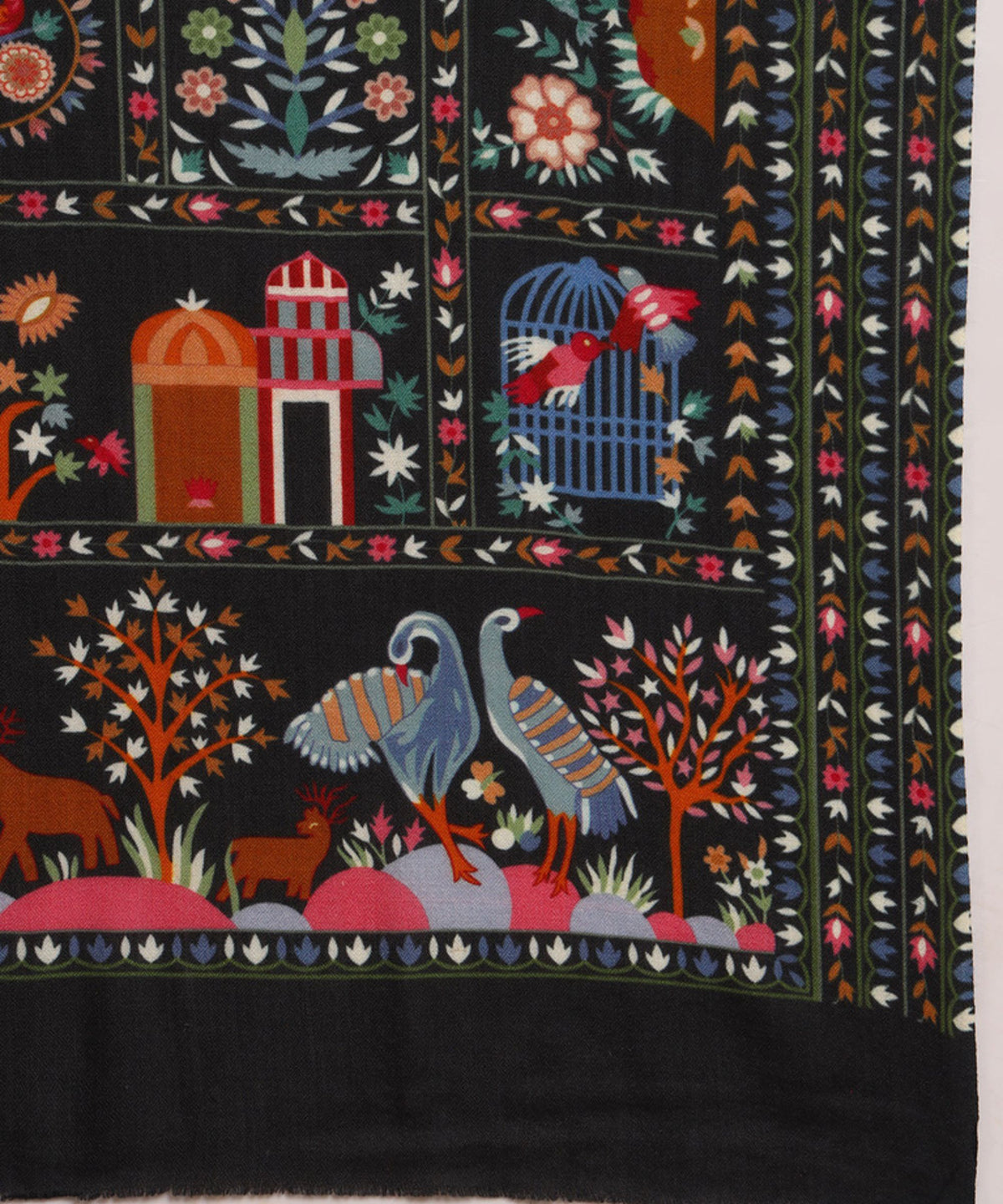 Kanidar- Pure Wool Bird Garden Designer Shawl For Special Occassions