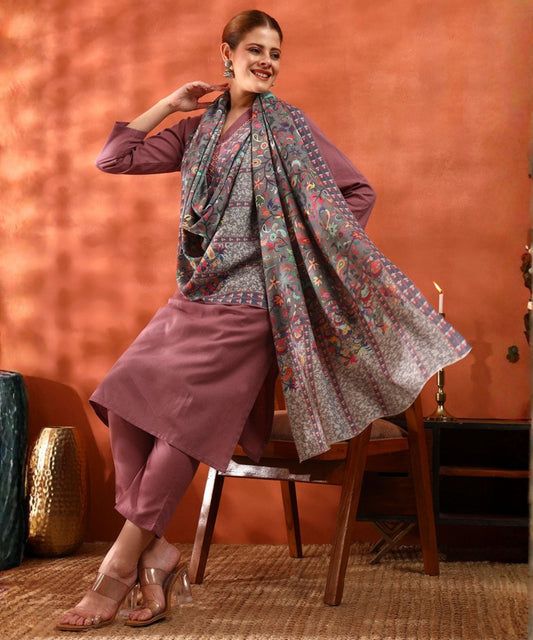 Kanidar- Women Kalamkari Print Multi Coloured Woolen Stole