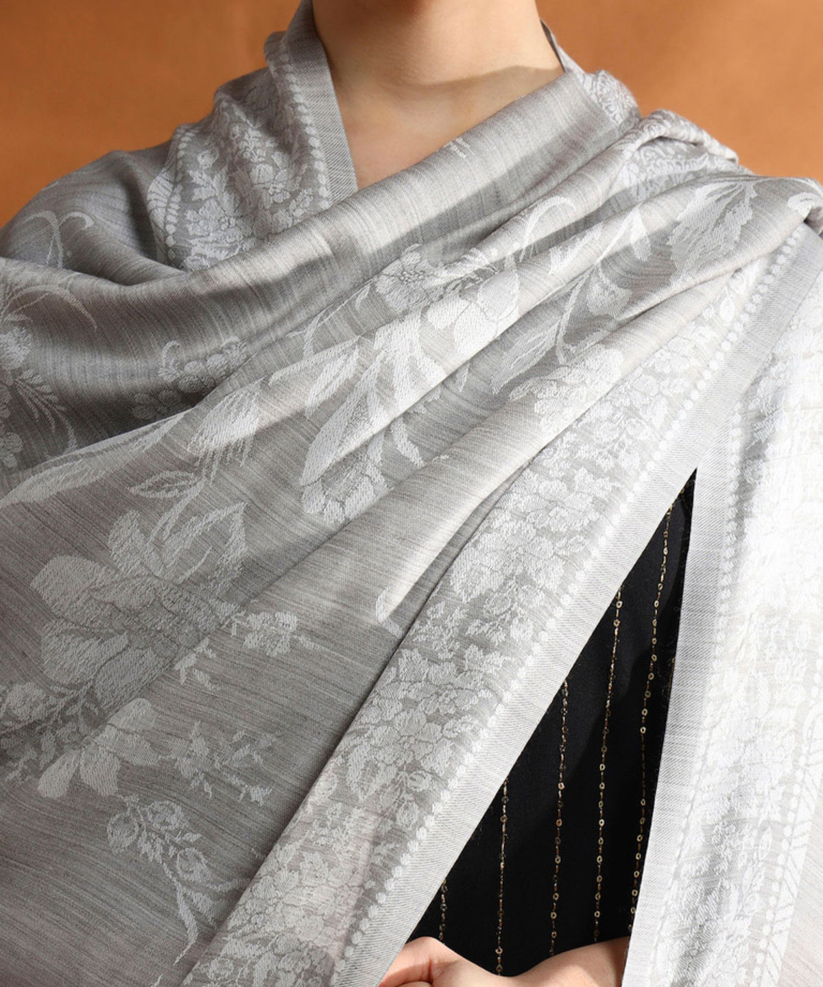 Kanidar - Women's Fine Wool Blend, Tonal Self jall (Size: 100*200 cm)