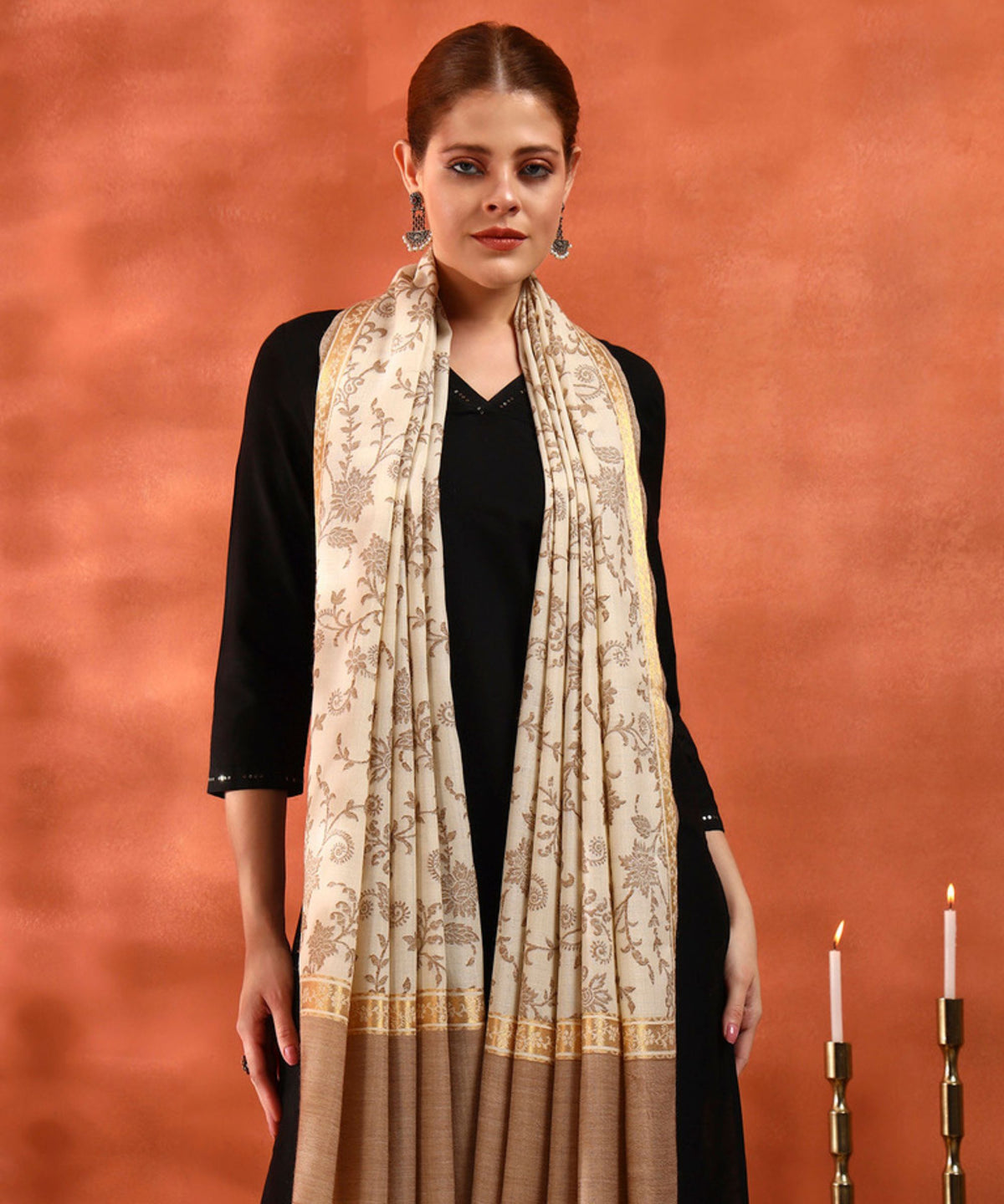 Kanidar- Special Tonal Floral All Over Jall With Zari Border|In Soft Wool