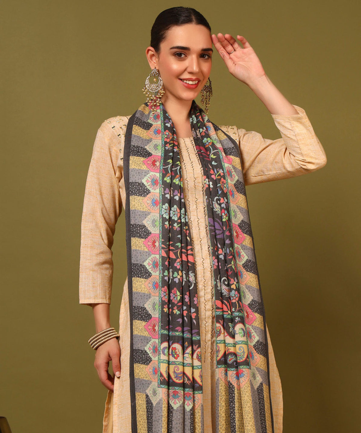 Kanidar- Women's kalamkari Print with Lehar Palla and Leaf Border