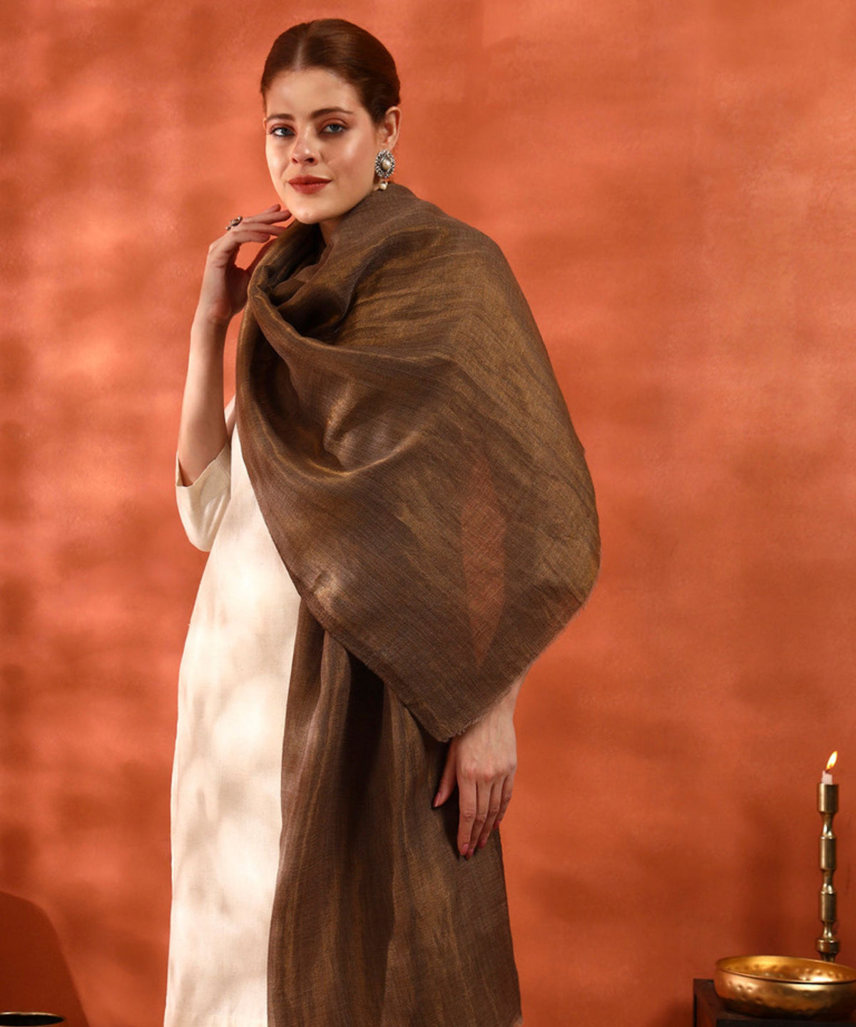Kanidar- Women's Fine Wool Zari Reversible Moonlight Stole (Add box with additional cost)