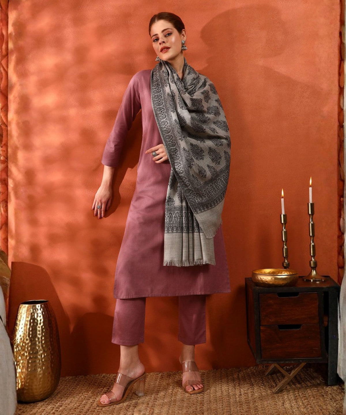 Kanidar- Women's Paisely All Over Wool Blend Jall Specially Woven With Kashmiri Look
