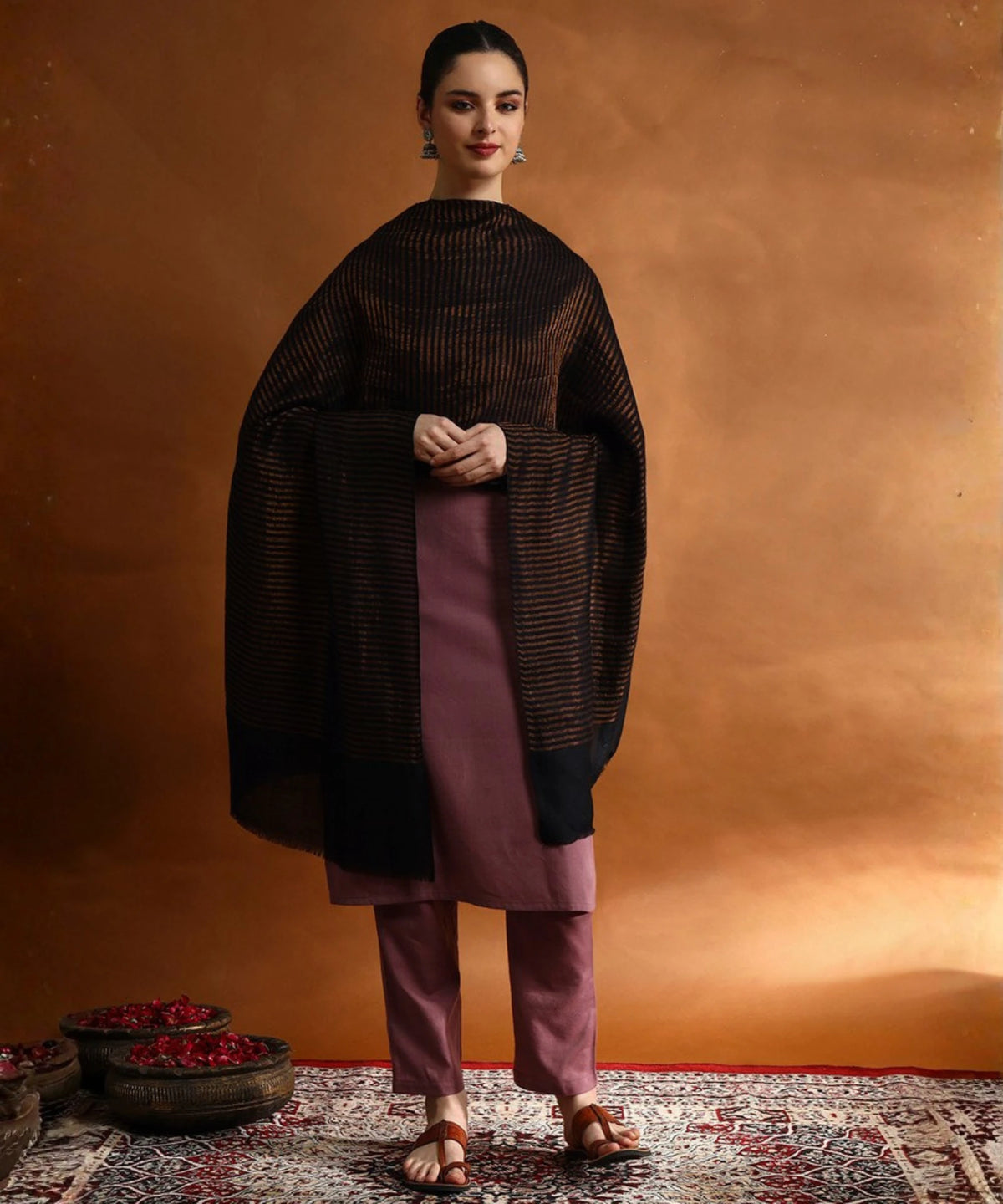 Kanidar- Women's Fine Wool Ethnic Zari Stripes|A Superior Wrap Free Special Box