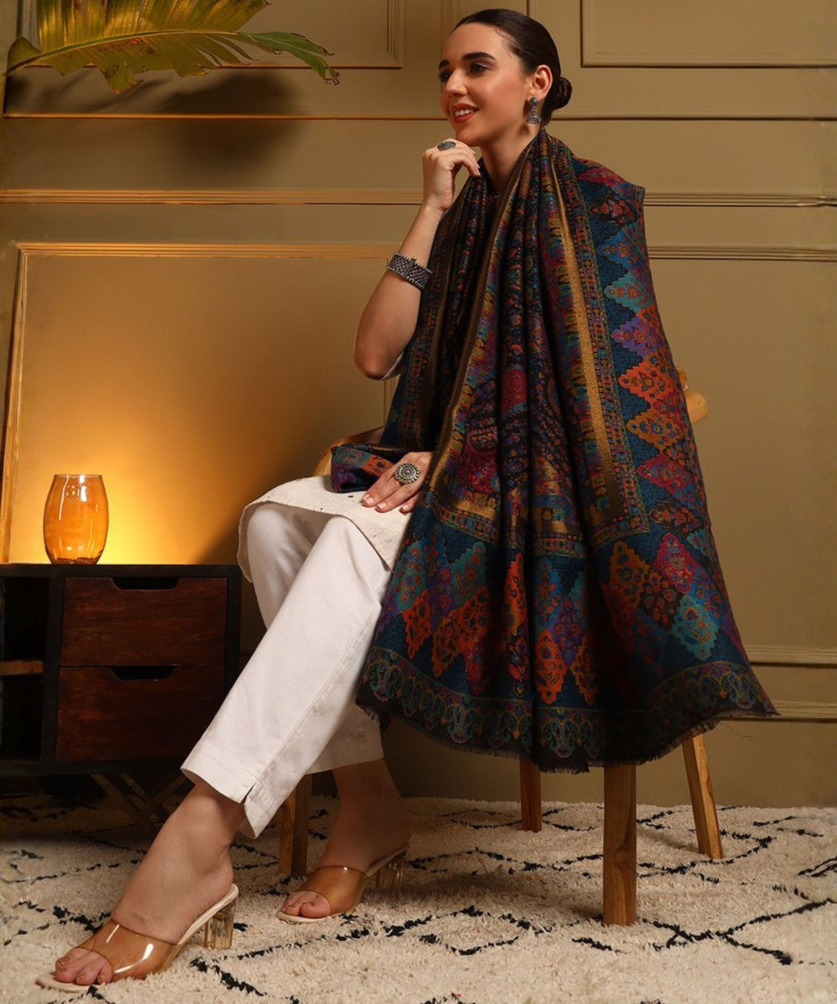 Kanidar- Super Wool Coloured kalamkari Weaving With Zari Thisle Mughal Spread