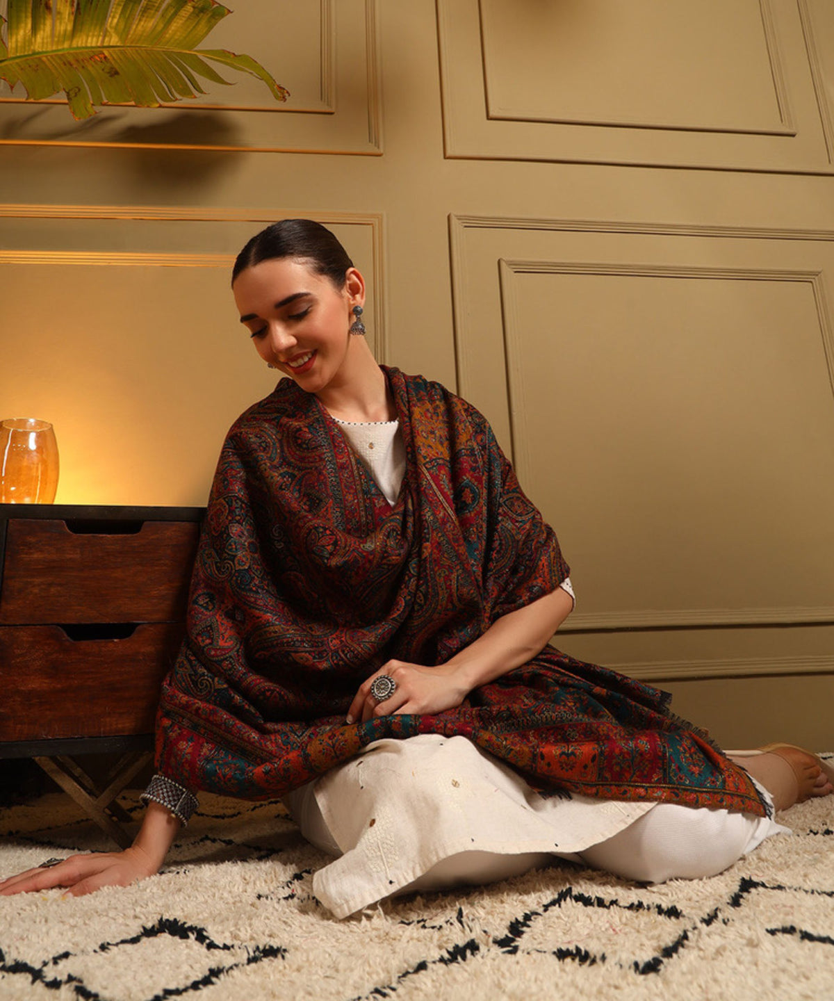 Kanidar- Super Wool Carpet Kashmiri Kani Jama With Shimmer Touch of Zari
