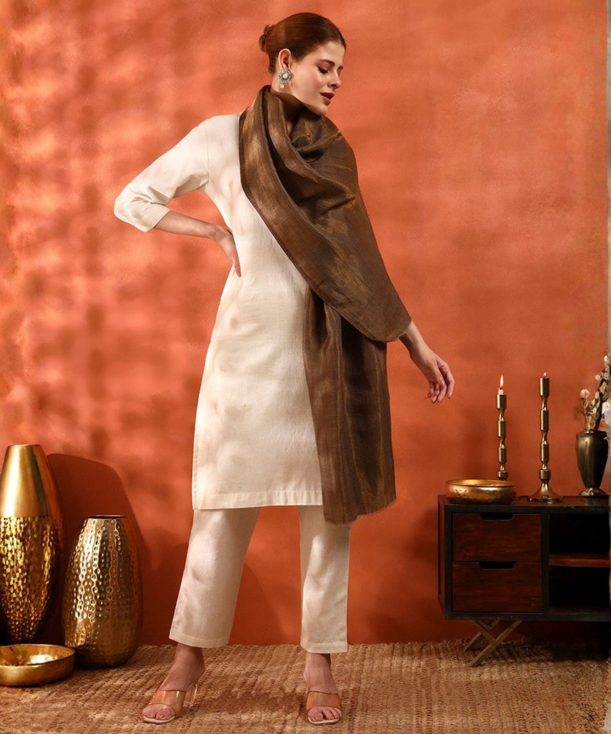 Kanidar- Women's Fine Wool Zari Reversible Moonlight Stole (Add box with additional cost)