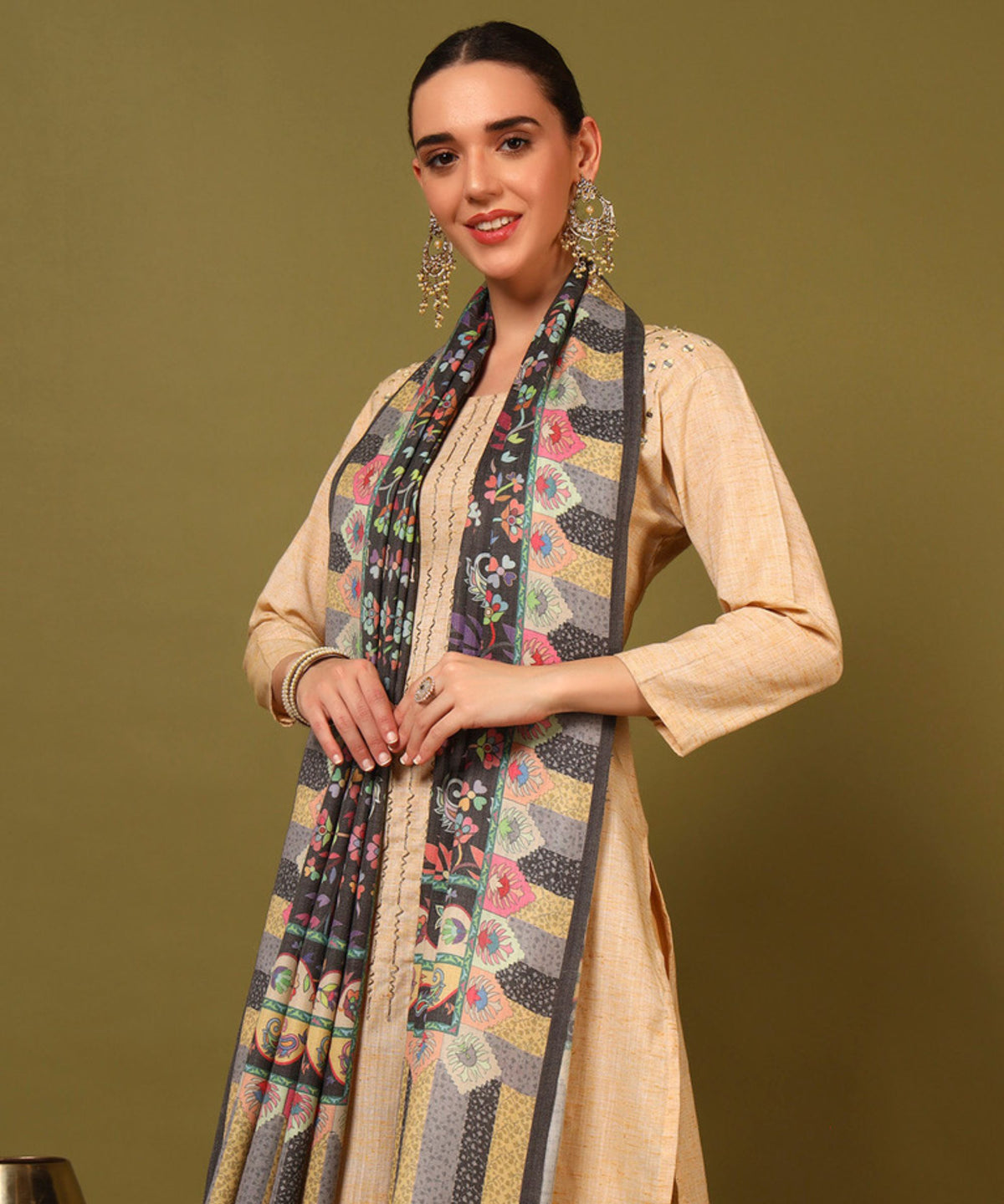 Kanidar- Women's kalamkari Print with Lehar Palla and Leaf Border