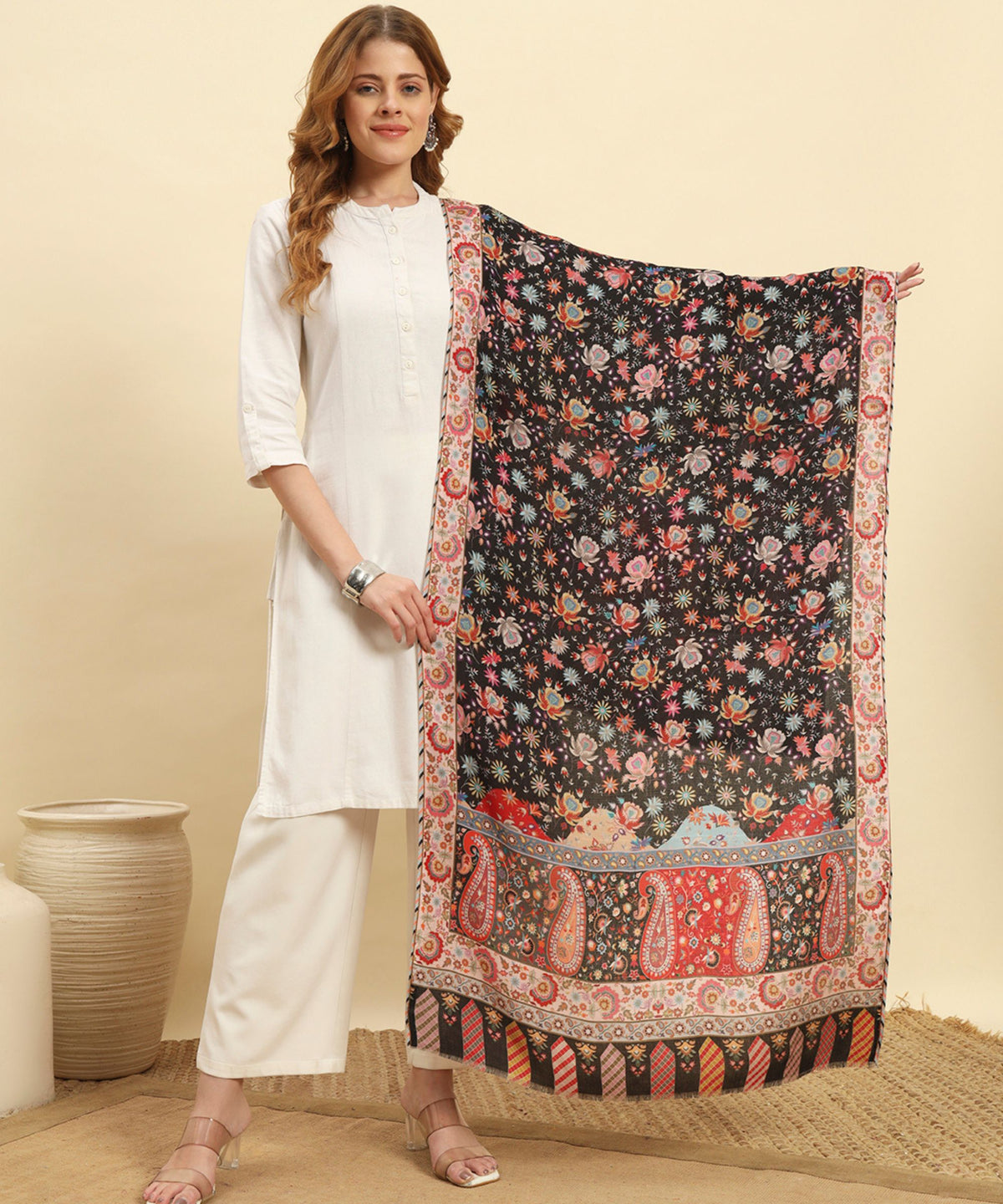 Kanidar- Floral Kashmiri Print Stole