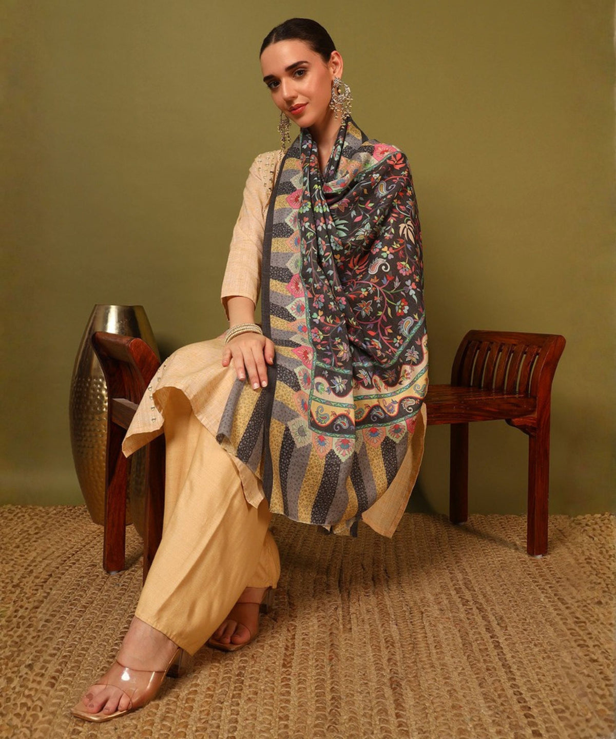 Kanidar- Women's kalamkari Print with Lehar Palla and Leaf Border